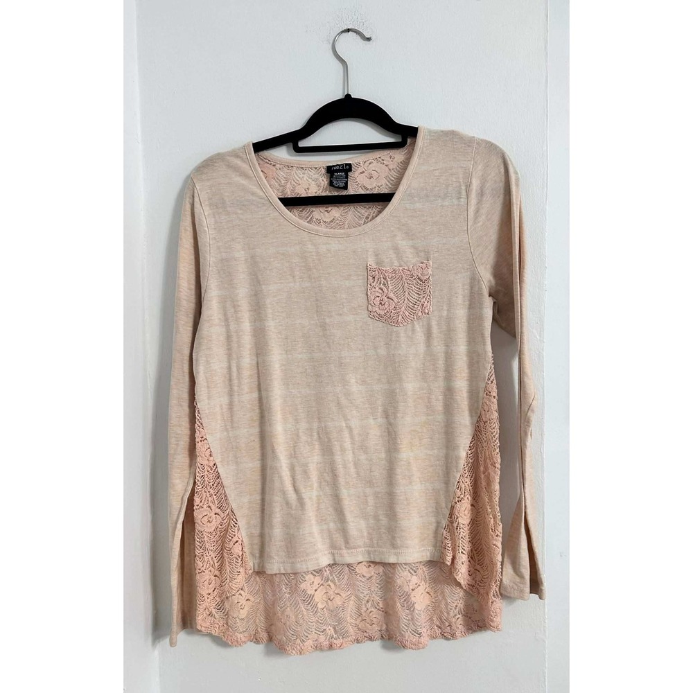 Rue21 Lace Panel Top Womens XL Blush Pink Long Sleeve Sheer Crochet‎